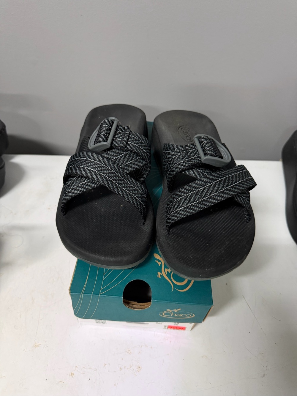 Chaco Kids Black Slide Sandals with Patterned Straps